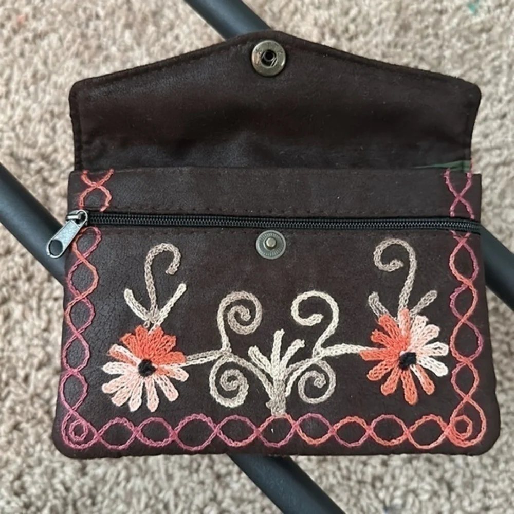 Artisan Colorful suede like boho wallet, embroidered, new